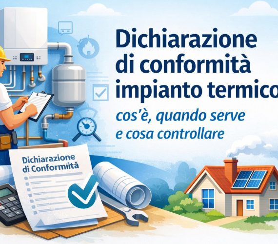 Tecnico che controlla un impianto di riscaldamento con documento di dichiarazione di conformità impianto termico